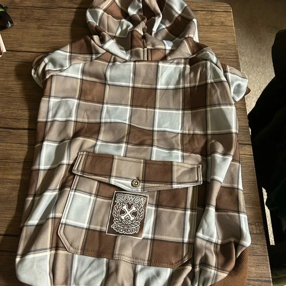 Dixxon Brown and Blue Plaid Dog Hoodie - Picture 2 of 3